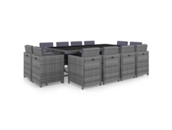 Conjunto 13 Piezas Jantar Exterior C/ Almofadões Vime Pe Antracita Dkd Home Decor