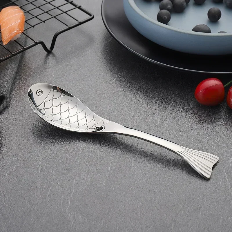 (plata, 15 Cm, 3 Piezas) Cucharas De Acero Inoxidable Con Forma De Pez, Aptas Para Uso Alimentario, Ideales Para Postres Helados.