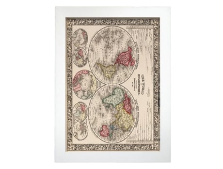 Póster NACNIC Geográficos en Estilo Vintage. El Mundo en Hemisferios. Ilustraciones de Antiguos Mapamundis en Tonos Sepia. Tamaño A3, Sin Marco.