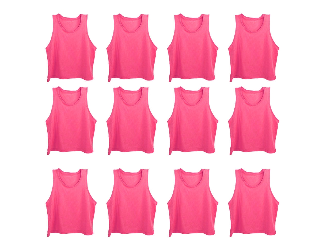 Chaleco De Entrenamiento De Fútbol Para Niños De 12 Piezas, Malla Transpirable, Talla Única, Rojo Y Rosa.