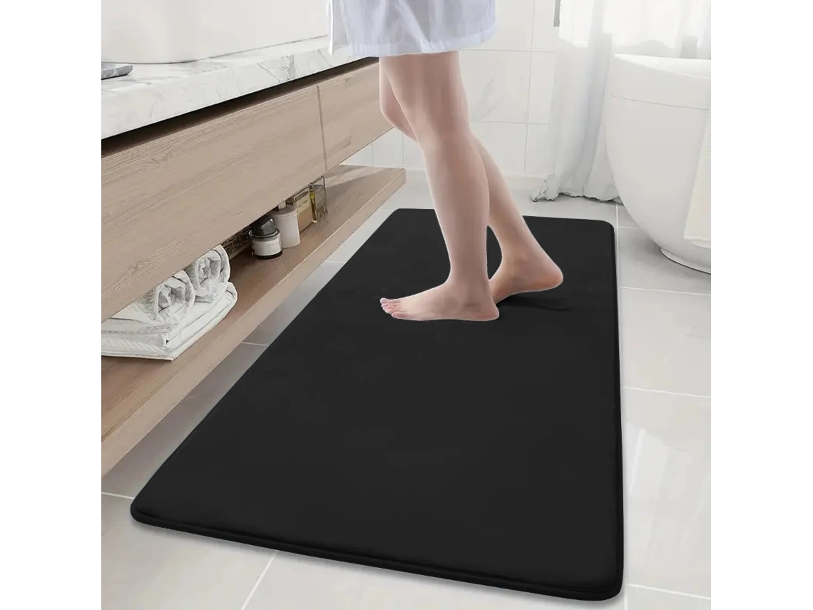 (negro) Alfombra De Baño Grande, 19,7 X 47,2 Pulgadas, Antideslizante Y Absorbente, Hecha De Fibra De Poliéster.