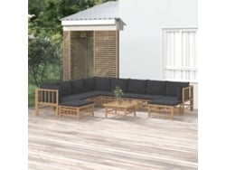 11 unidades Conjunto. Lounge De Jardim Bambu Almofadões Cinzento Escuro Dkd Decoración Del Hogar