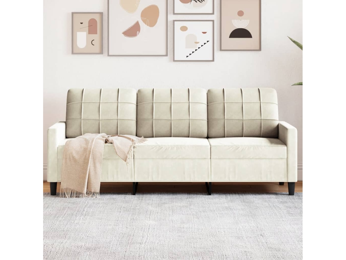 Sofá De 3 Plazas Terciopelo Color Crema 180 Cm