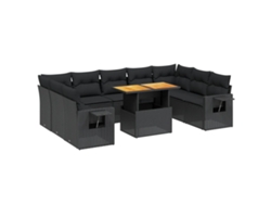 Conjunto 10 de sofás de jardín VIDAXL cojines ratán sintético negro