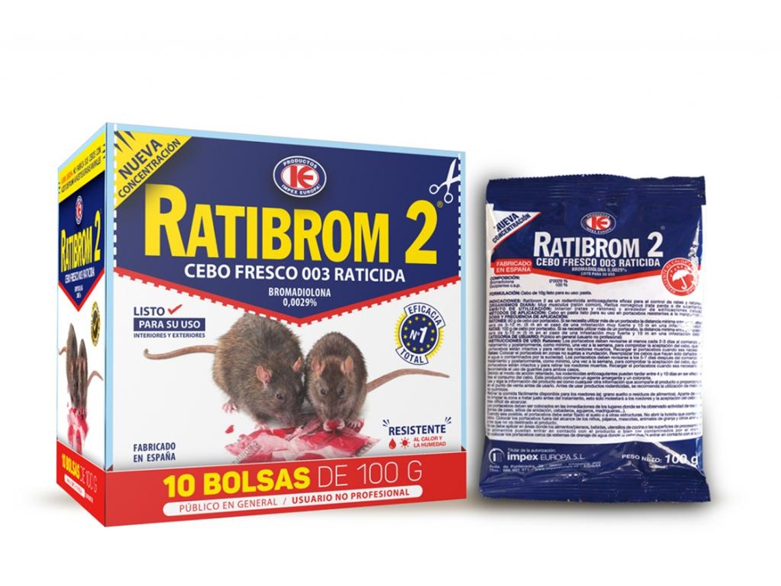 Ratibrom 2 Isca Fresca Assassina de Ratos 1 kg 10 Sacos x 100 Gr Mata Ratos para Uso Doméstico IMPEX EUROPA