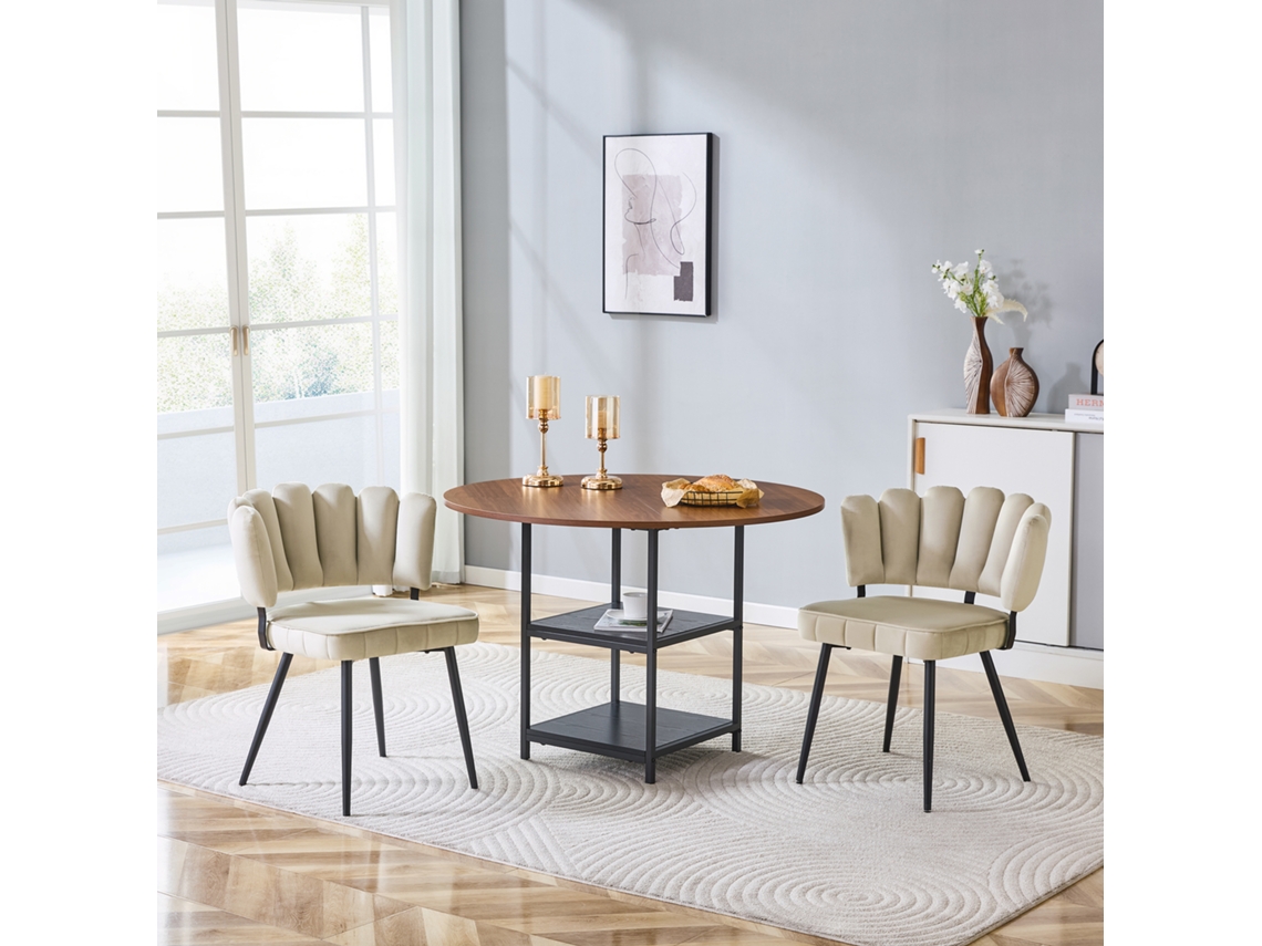 Conjunto De Mesa De Comedor De Madera De Nogal (107 Cm, 2 Niveles) Con 2 Sillas De Color Marrón Claro Con Estampado Floral.