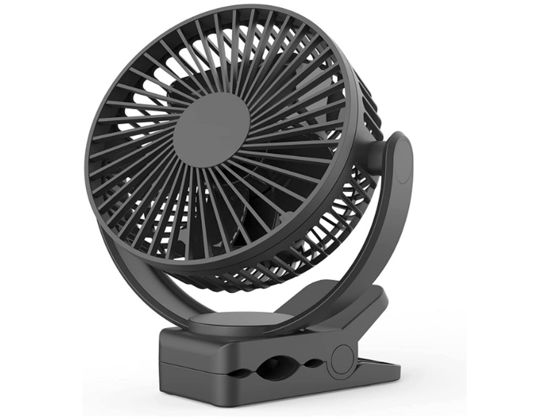 Ventilador USB de 5000 mAh, portátil y recargable con clip, para cochecito de bebé Yizhood (negro)
