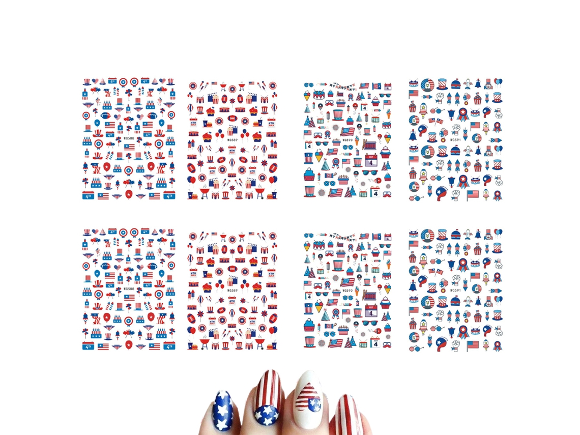 Pegatinas para uñas del Día de la Independencia, decoración autoadhesiva 3D. NEVEANCE