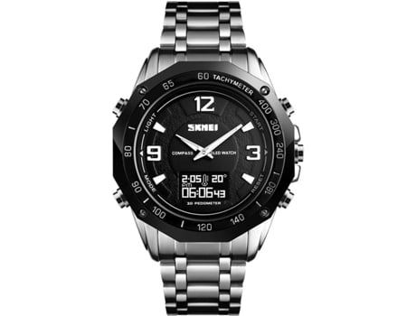 VEANXIN Reloj de pulsera impermeable LED Multitime Cronógrafo Relojes de acero inoxidable-Negro