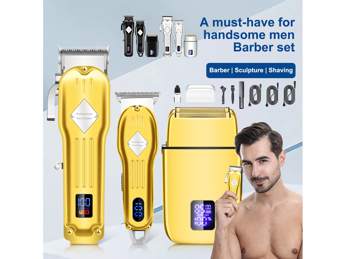 Tijeras Eléctricas Para Cabello Hombre Inalámbricas Kit Cortapelos Barbilla Recortadora Lcd 9 Peines Regulables Regalo Hombre
