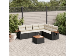 Conjunto de sofá de jardín de 7 piezas con cojines, ratán negro, Dkd Home Decor