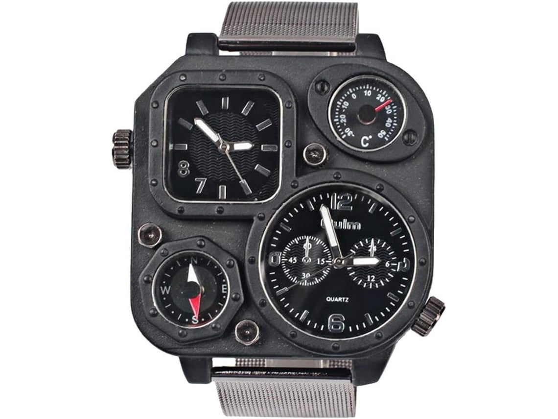 Reloj Masculino Analógico Militar Ejército Multi Zonas Horarias Esfera Cuadrada Pulsera De Acero Esfera Negra Yuysan