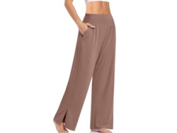 2026-pantalones De Yoga De Pierna Ancha Para Mujer De Cintura Alta Con Bolsillos Y Nudo Ajustable Xl Café Claro