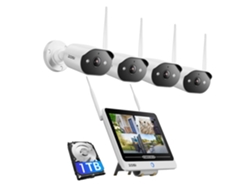 Sistema de cámaras de seguridad, visión nocturna mejorada, sistema de alarma integrado, 4 cámaras de 3 MP, 1 TB de almacenamiento.