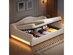 Sofá Cama De 140x200 Cm Con Iluminación Led, Almacenamiento, Extensible, Color Beige, Colchón No Incluido.