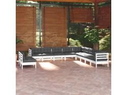 Conjunto de jardín de 11 piezas con cojines de pino macizo blanco DKD Home Decor