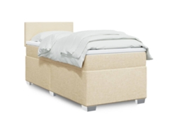 Cama Box Spring Con Colchón Tela Color Crema 90x200 Cm