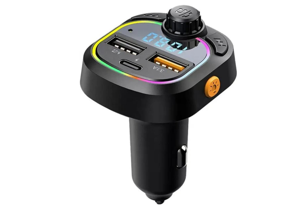 Transmisor FM Bluetooth Yizhood C28 PDQC3.0 8 LED RGB 3x USB Negro