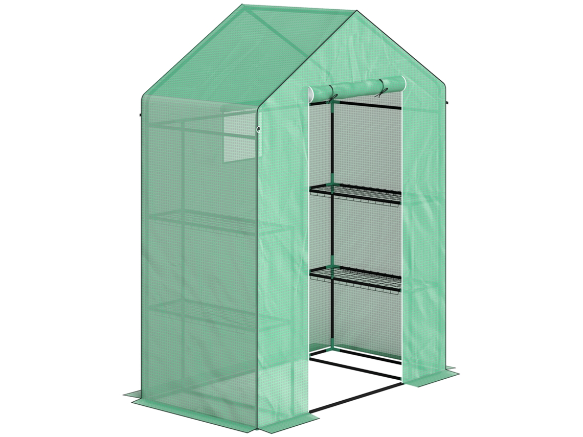 Invernadero Con Puerta Enrollable, Ventana Y Estantes, 143x74x190cm