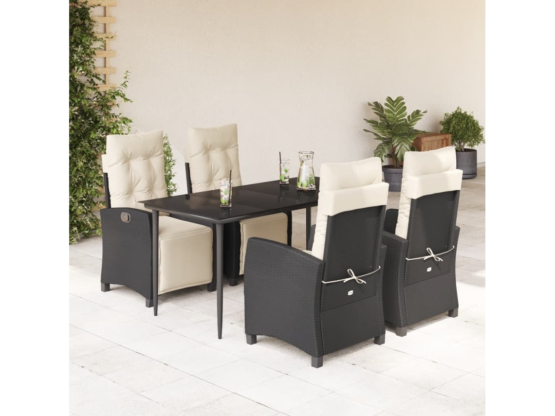 Juego de comedor de jardín de 5 piezas con cojines de mimbre negros de DKD Home Decor