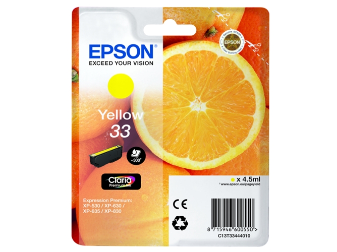 Cartucho de tinta original EPSON, 33, Naranjas 4,5 ml , Amarillo, , C13T33444022, T3344