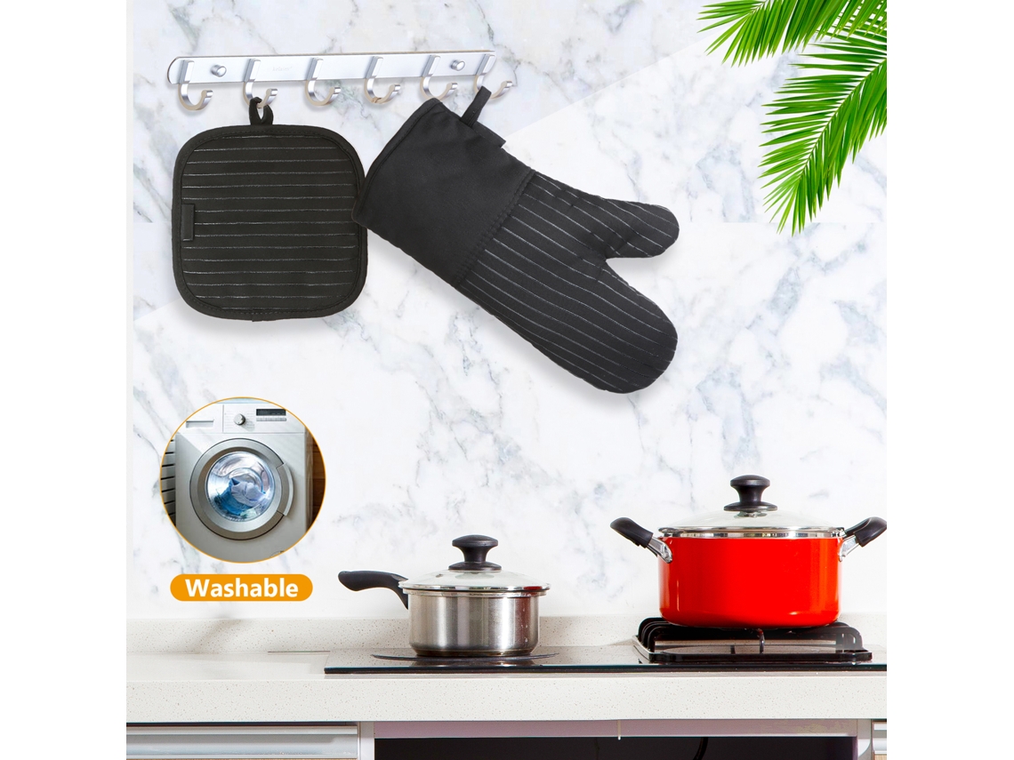 Guantes De Horno Antideslizantes Y Resistentes Al Calor, Y Fundas Para Ollas De Algodón Y Silicona, 4 Piezas.