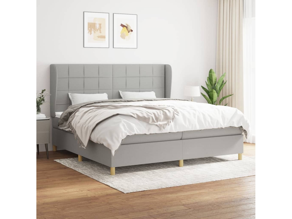 Cama Box Spring Con Colchón Tela Gris Claro 200x200 Cm