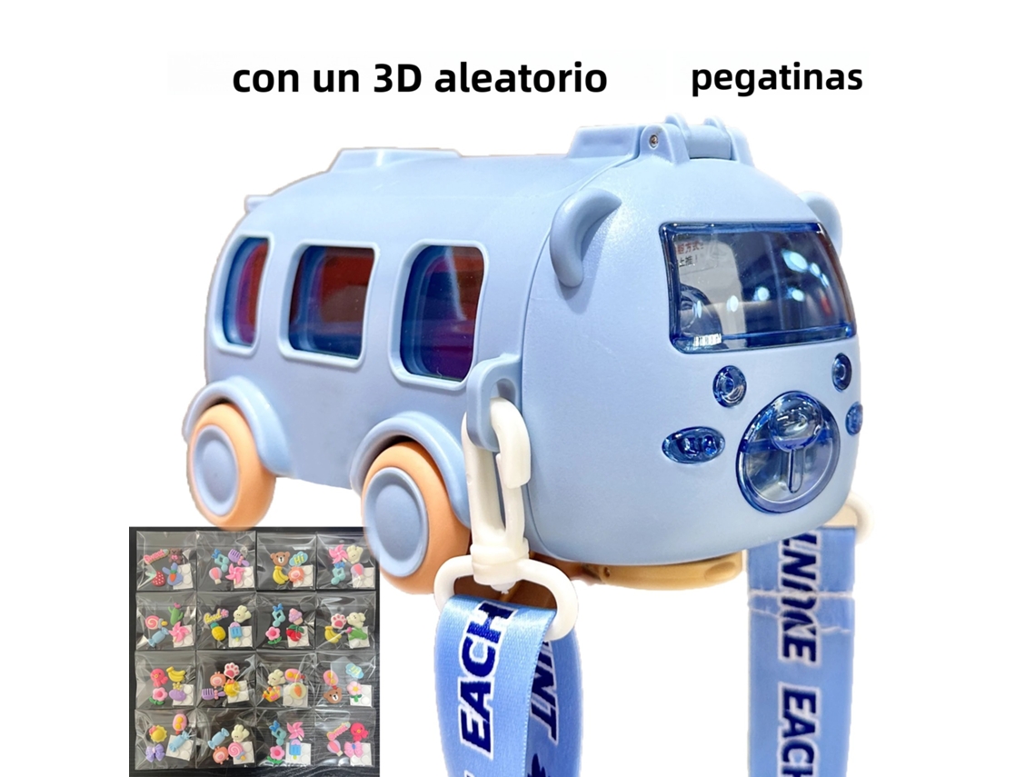 Botella de agua de 0.5 L con vaso y pajita, estilo juguete, fabricada en plástico ecológico sin BPA. Mdug (azul)