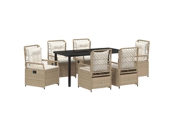 Juego de comedor de jardín de 7 piezas, beige y blanco crema, EXCLUSIVO DE MAISON