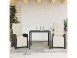 Juego de comedor de jardín de 3 piezas con cojines de mimbre negros de DKD Home Decor