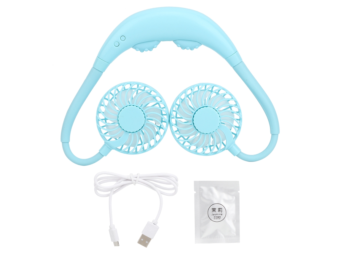 Ventilador de cuello portátil con masaje, USB, azul