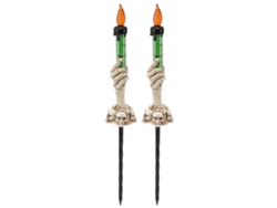 2 Estacas Luminosas Para Velas De Halloween Con Forma De Calavera Y Mano De Fantasma, Luz Cálida, Plástico, 120 Mah