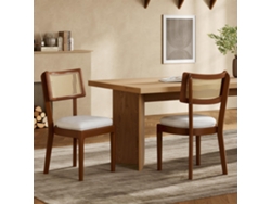 Juego de 2 sillas de comedor de madera maciza con respaldo de ratán, cómodas y transpirables, ideales para comedores.