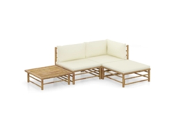 Conjunto de jardín de bambú de 4 piezas con cojines en blanco crema de DKD Home Decor