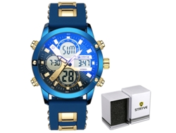 Reloj Deportivo Multifuncional Resistente Al Agua (dorado Y Azul) Con Calendario, Cronógrafo Y Pantalla Luminosa.