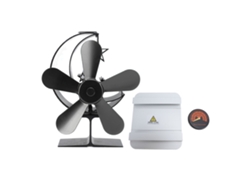 Ventilador de leña con 5 aspas y termómetro, negro, calor