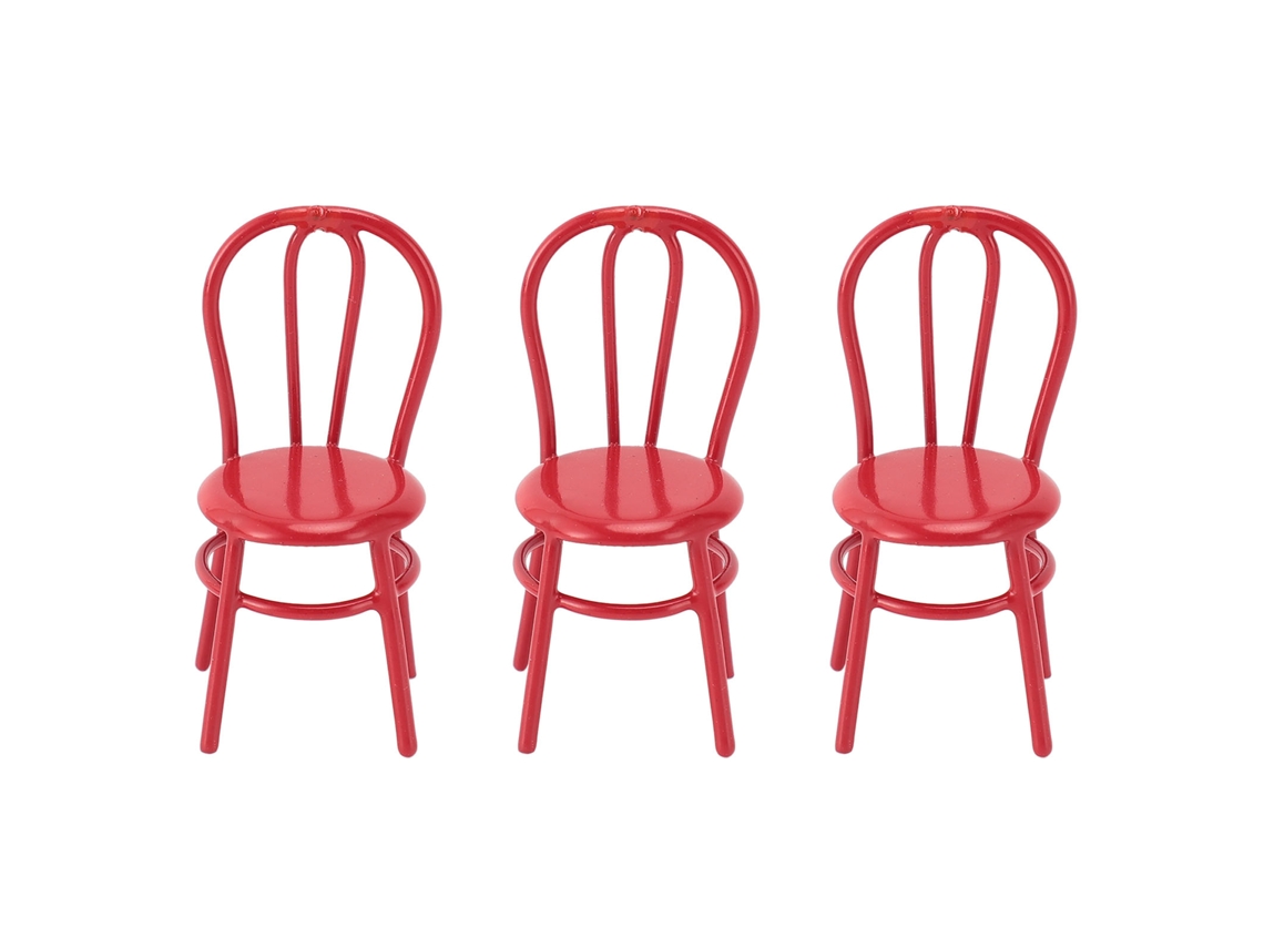 3 Sillas De Metal En Miniatura A Escala 1:12 Para Casa De Muñecas, Decorativas, Pequeñas, Rojas.