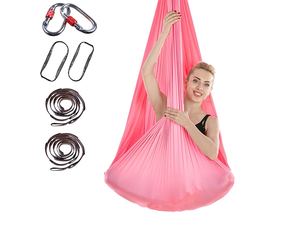 Hamaca de Yoga Rosa 400x280cm con Correa Extensible y Bloqueo.