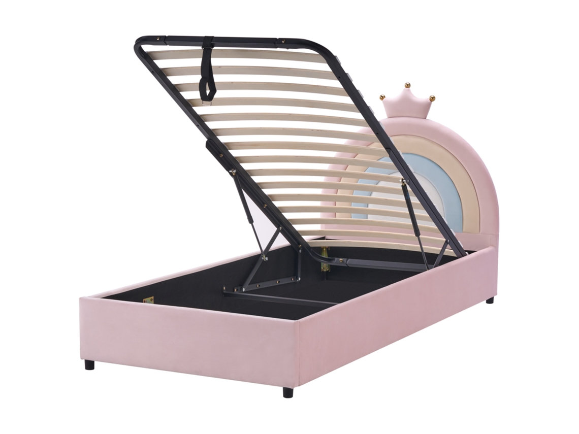 Beliani Grisetot Terciopel Cama Rosa 96x210x106