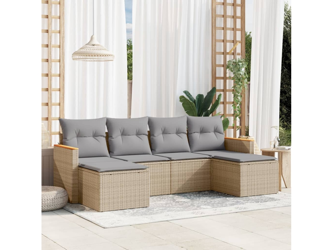 Conjunto de sofá de jardín de 6 piezas con cojines en mimbre beige mixto de DKD Home Decor