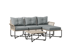 Conjunto Jardim Rattan 4 Módulos Mesa Centro Cinza