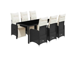 Maison Exclusive - Set De Mesa Y Sillas De Jardín 7 Pzas Y Cojines Ratán Pe Negro