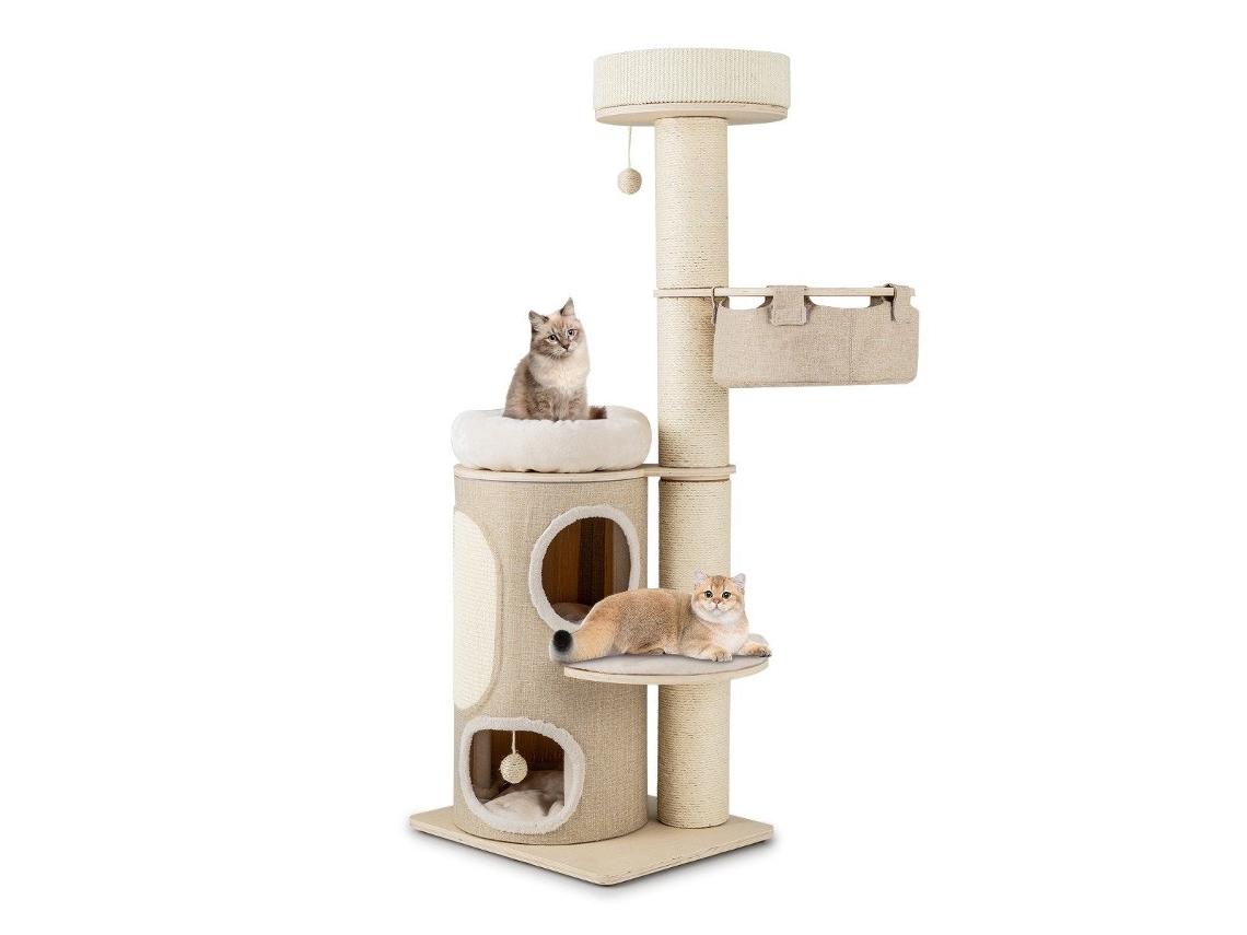 Árbol rascador para gatos NORTHIX con casita de dos pisos, hamaca y percha.