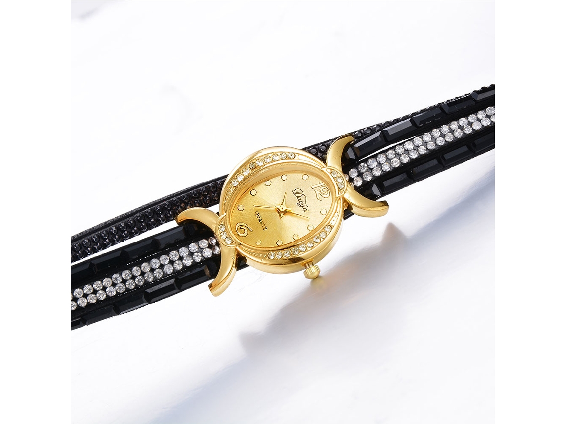 Reloj De Pulsera De Cuarzo Para Mujer Con Brillantes Diamantes De Imitación Y Cadena, Estilo Vestido Negro.
