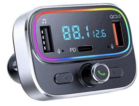 Transmisor Fm Bluetooth para Coche Kit Adaptador de Radio Inalámbrico Kit Manos Libres con Micrófono Dual Cargador Usb para BISBISOUS