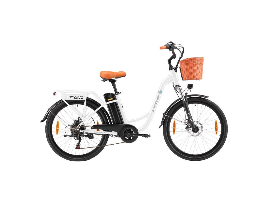Bicicleta Eléctrica TTGO YY-26ST - Motor 250W Batería 36V14.5AH Ruedas de 26 Pulgadas Velocidad Máxima de 25 km/h Freno de Disco Mecánico - Blanco