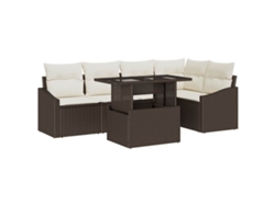Maison Exclusive - Conjunto de sofás de jardín con cojines, 6 piezas, marrón y crema