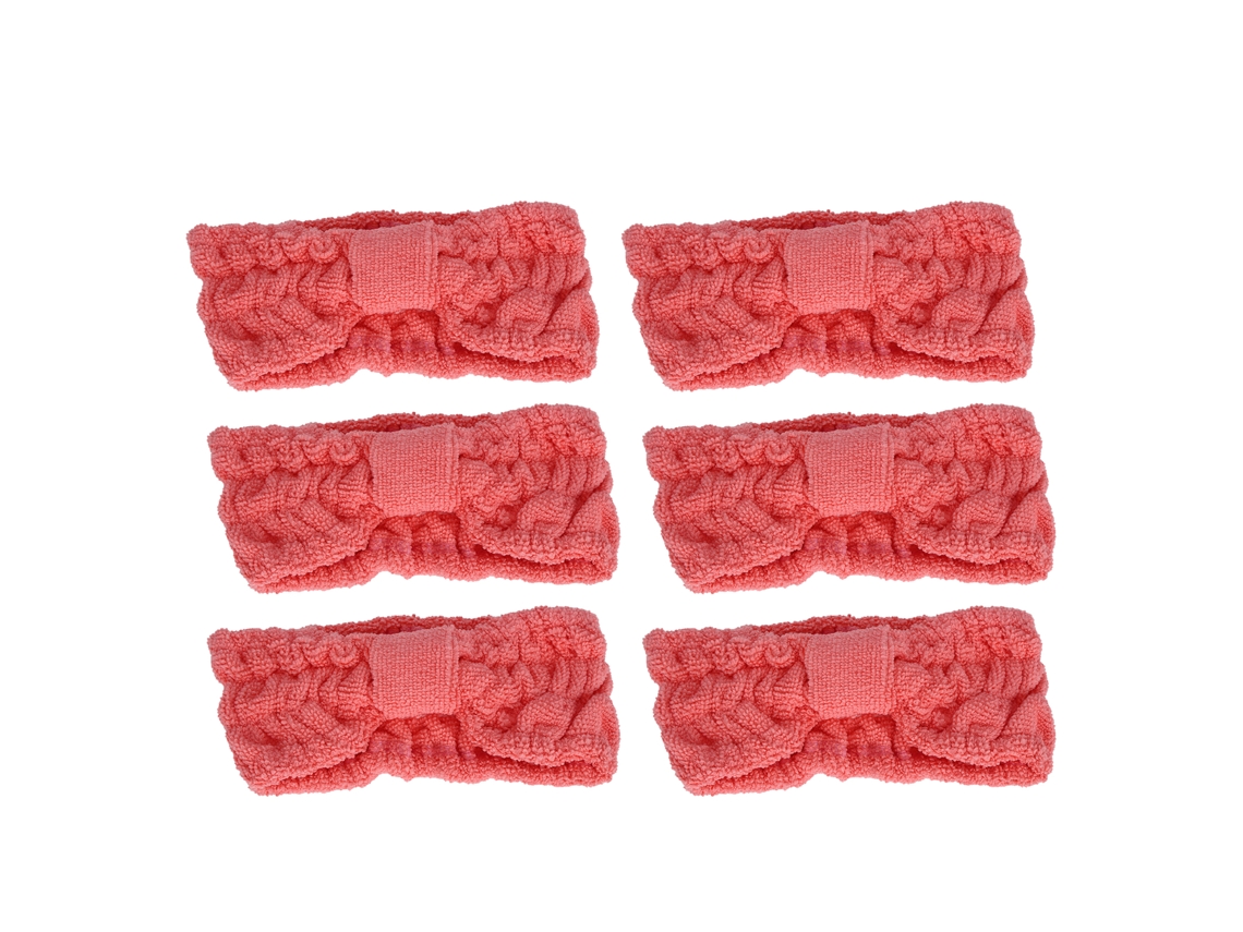 6 diademas de microfibra rosa con lazo elástico
