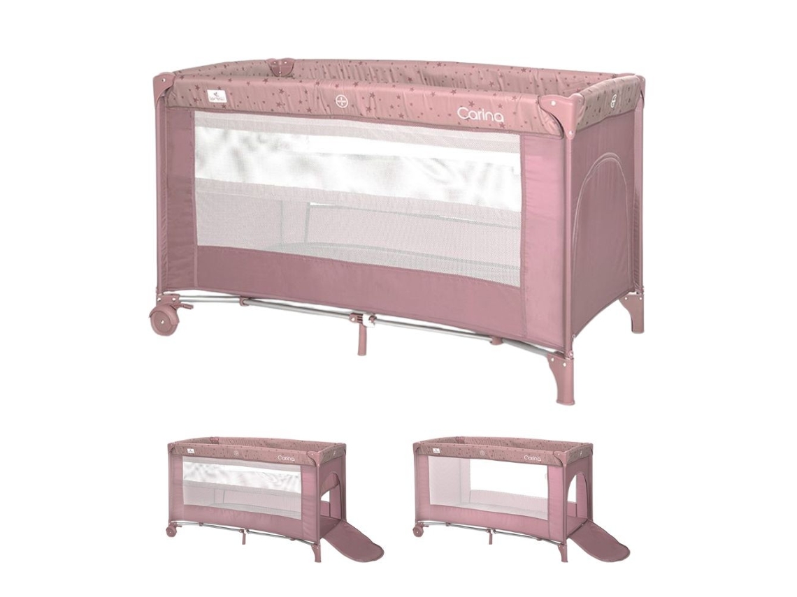 Cuna De Viaje Carina Pink Stars (2 Niveles) De Lorelli