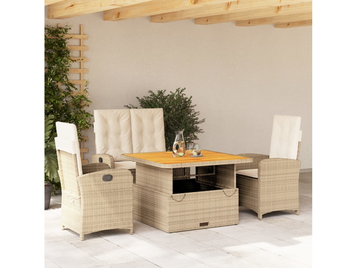 Juego de comedor de jardín de 4 piezas con cojines de mimbre beige de DKD Home Decor